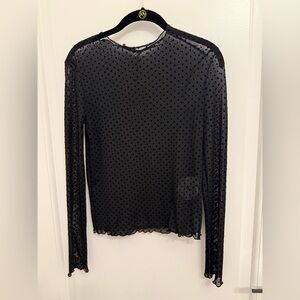 Zara Black Sheer Polka Dot Long Sleeve Top NWT Size Small